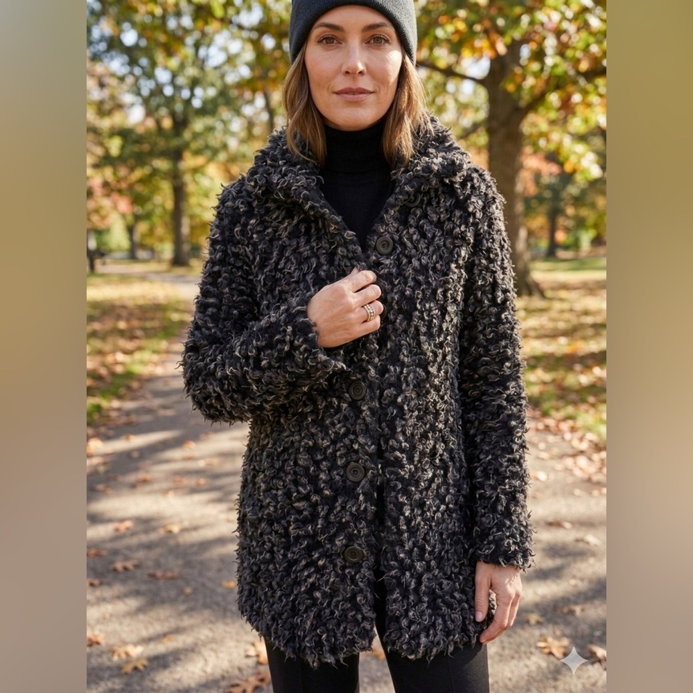 Cozy Curly Faux Fur  Coat - Black multi - Picture 2 of 10
